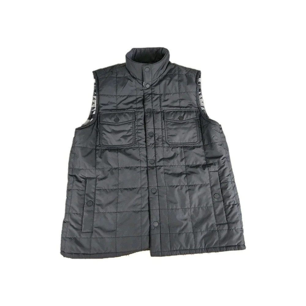 New ROWM Men's Large Reversible Aztec Southwest Quilted Puffer Vest Gray Snaps